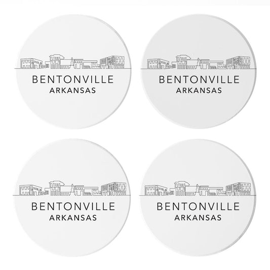 Minimalist B&W Arkansas Bentonville Skyline State | Absorbent Coasters | Set of 4 | Min 2