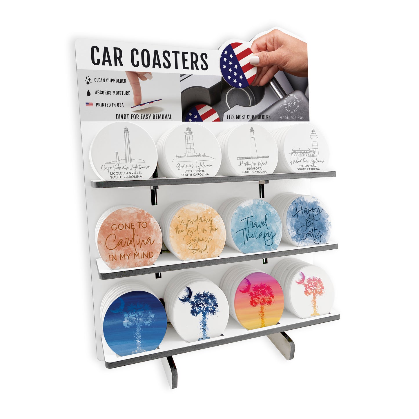 South Carolina 1 Theme Car Ceramic Coaster Loaded Display POP Min of 1