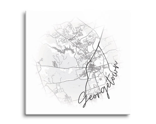 Minimalistic B&W Texas Georgetown Circle Map | Hi-Def Glass Art | Eaches | Min 2