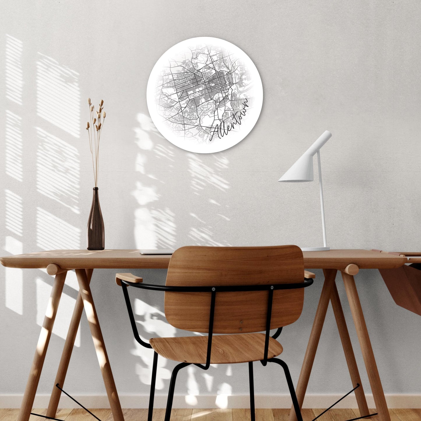 Minimalistic B&W Pennsylvania Allentown Circle Map | Wood Sign | Eaches | Min 1