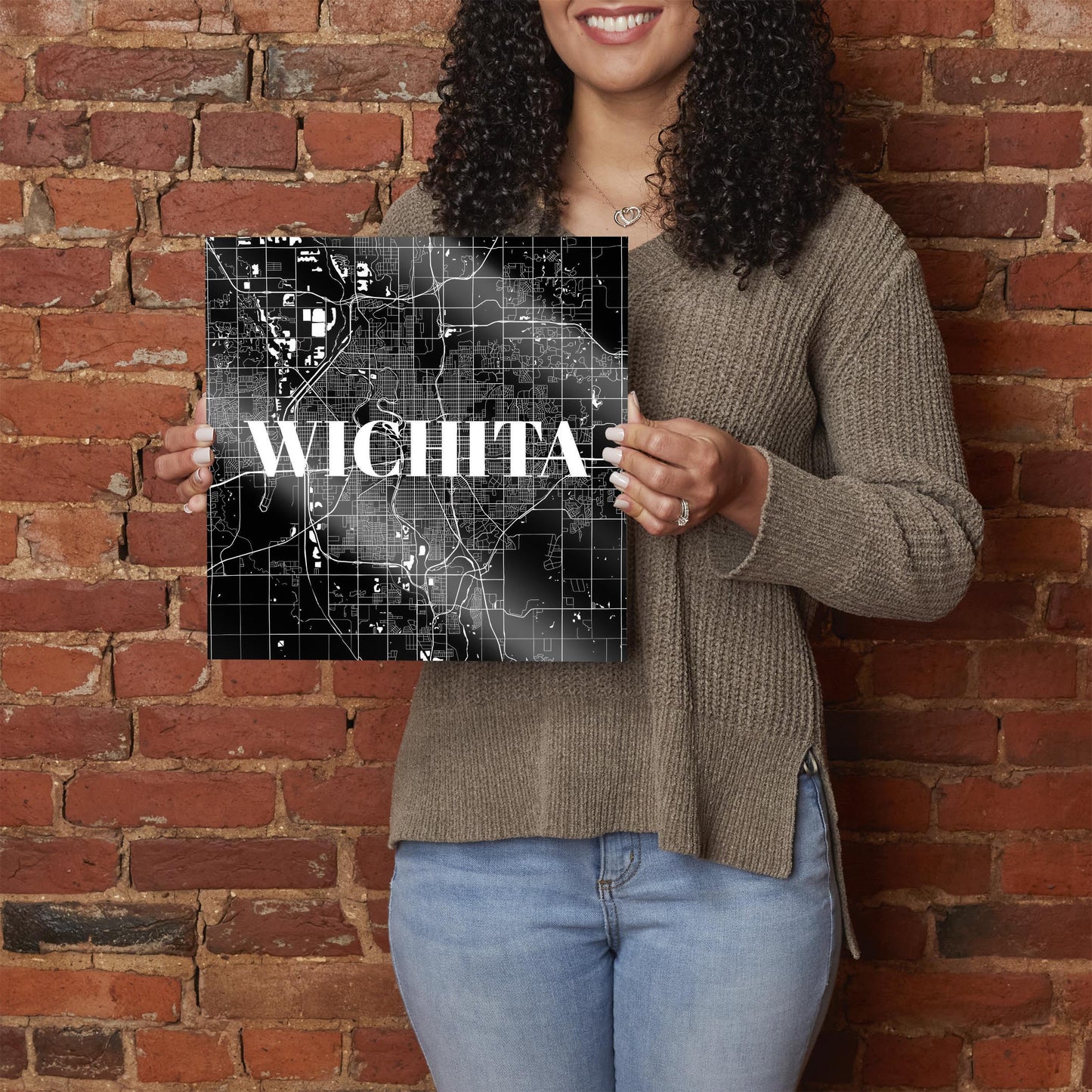 Minimalist B&W Kansas Wichita Map | Hi-Def Glass Art | Eaches | Min 1