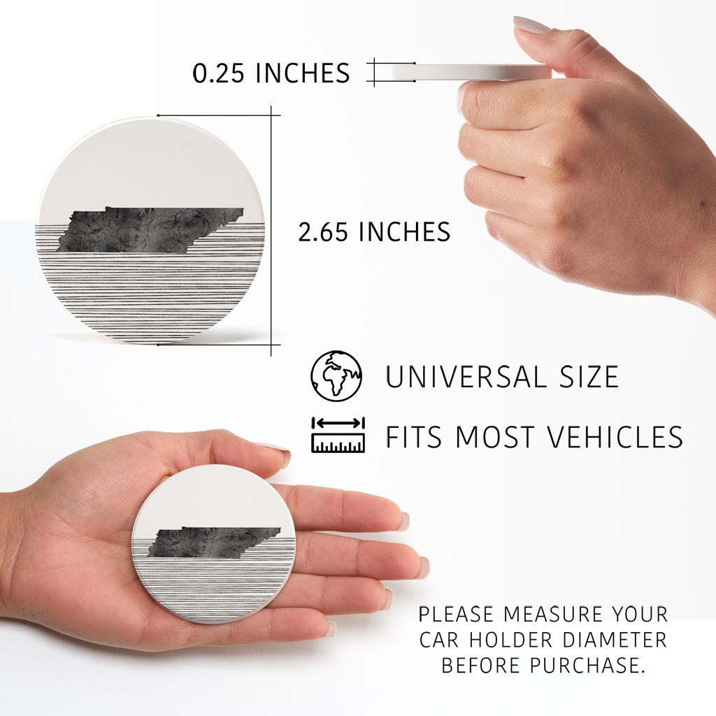 Minimalist B&W Tennessee State With Straight Lines | Absorbent Car Coasters | Set of 2 | Min 4