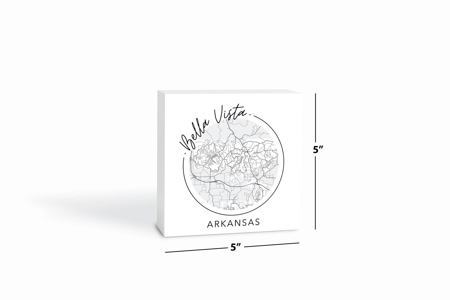 Minimalist B&W Arkansas Bella Vista Circle Map State | Wood Block | Eaches | Min 4