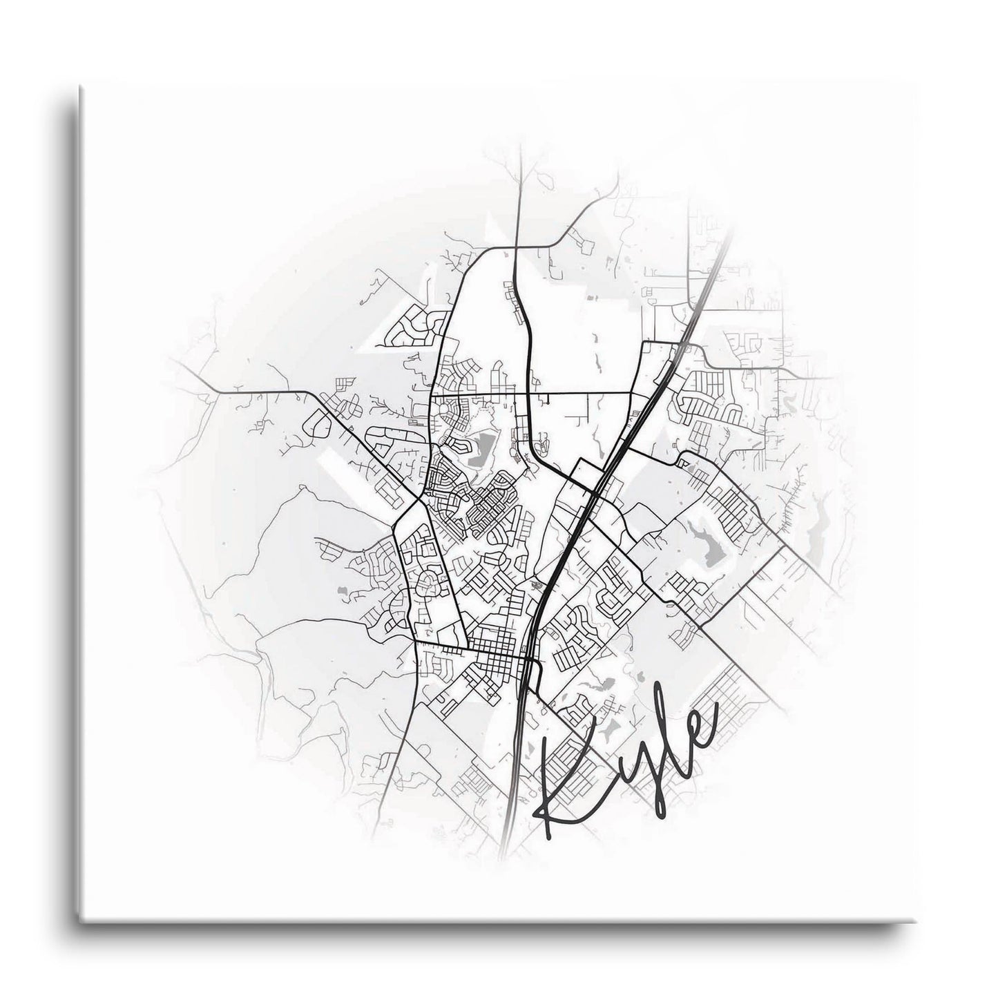 Minimalistic B&W Texas Kyle Circle Map | Hi-Def Glass Art | Eaches | Min 1
