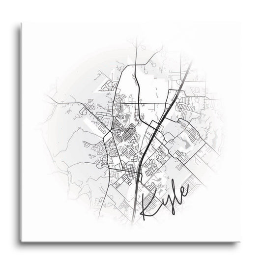 Minimalistic B&W Texas Kyle Circle Map | Hi-Def Glass Art | Eaches | Min 1