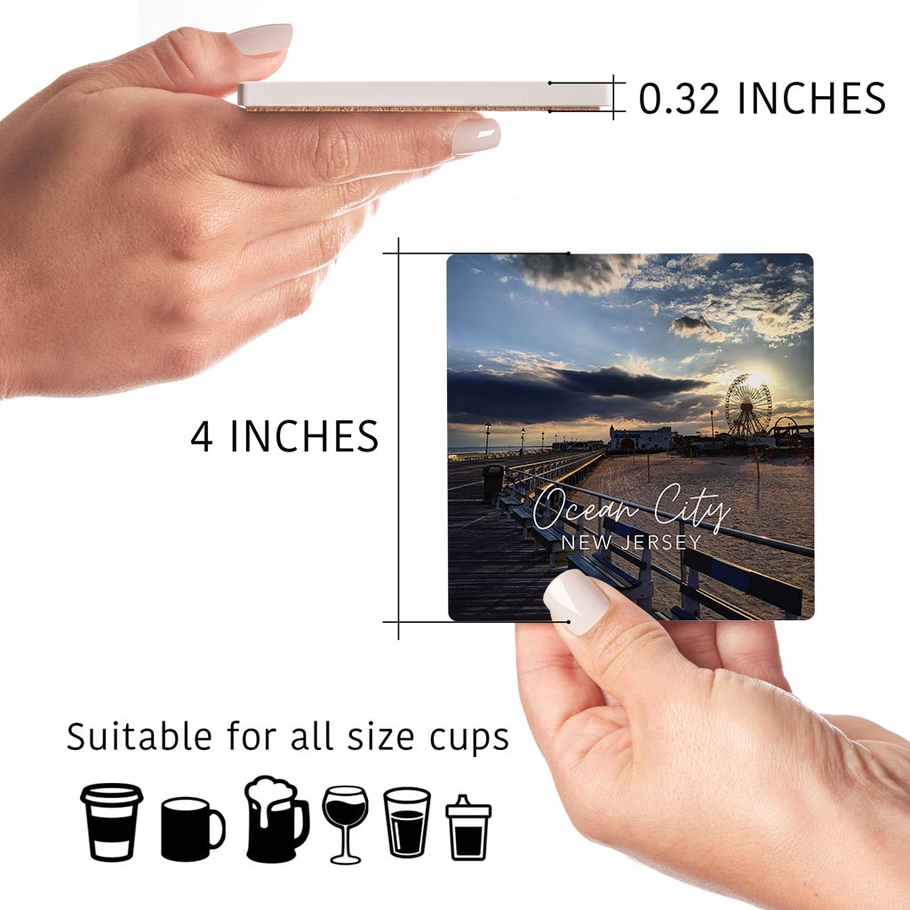 OCNJ Photo With Text | Absorbent Coasters | Set of 4 | Min 2