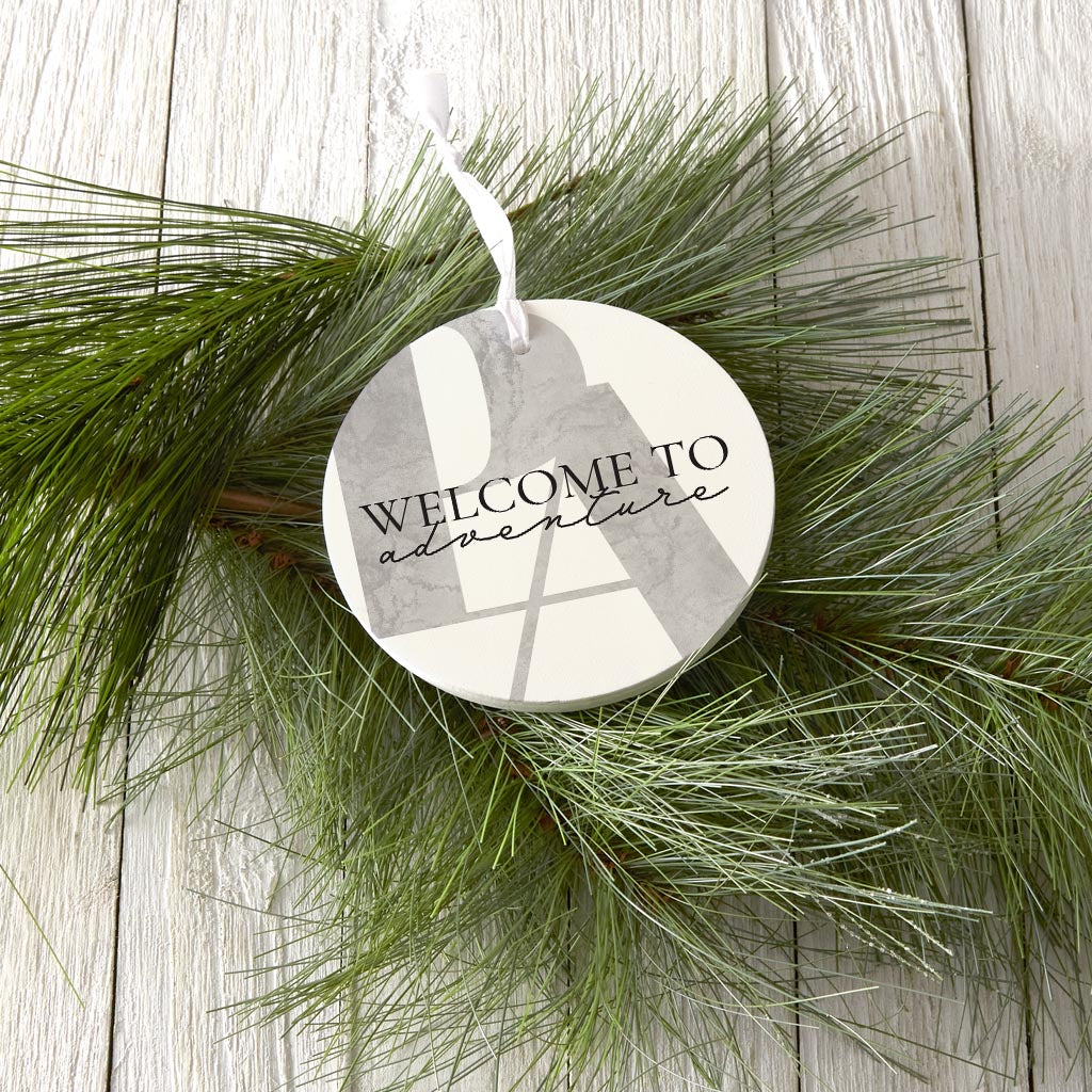 Minimalistic B&W Pennsylvania Adventure Quip | Wood Ornament | Eaches | Min 6