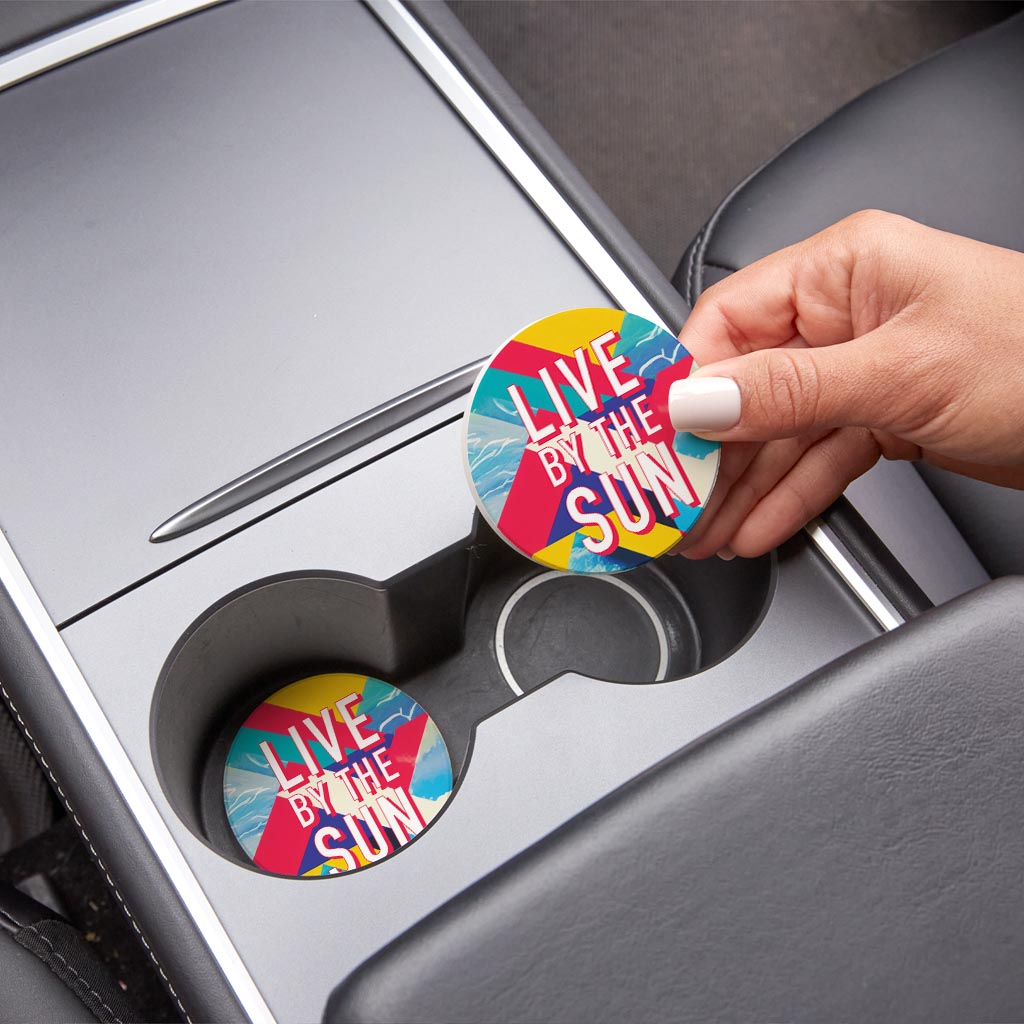 Live By The Sun | Absorbent Car Coasters | Set of 2 | Min 4