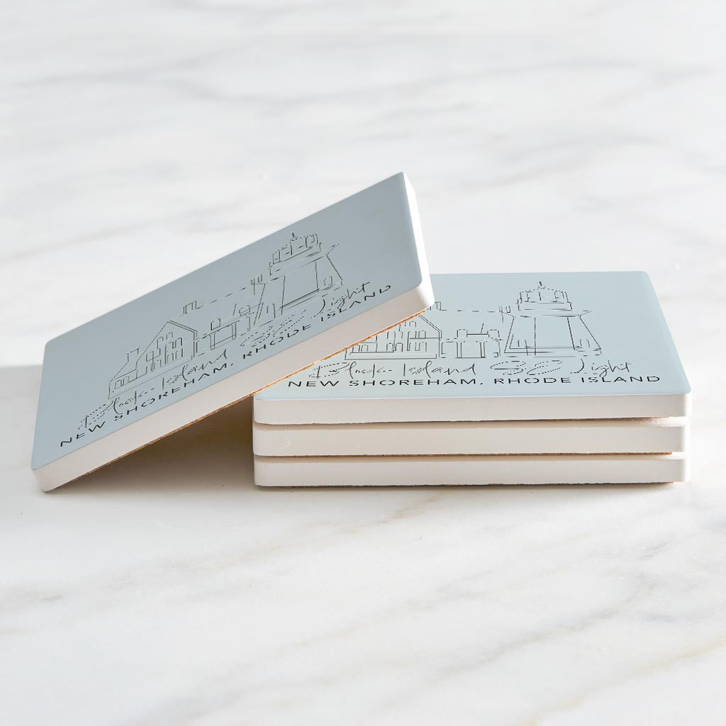 Block Island Se Light Muted Coastal | Absorbent Coasters | Set of 4 | Min 2