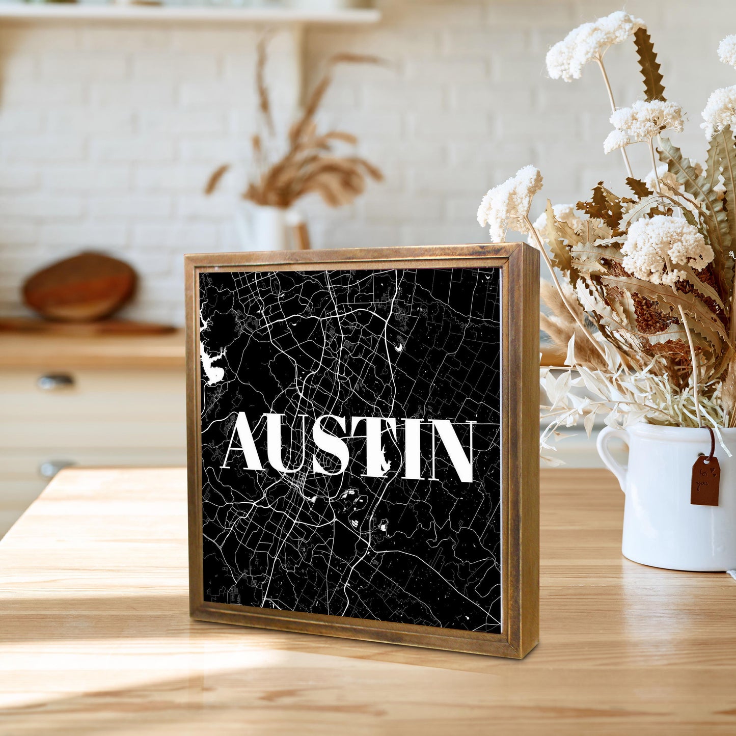 Minimalistic B&W Texas Austin Map | Wood Sign | Eaches | Min 1