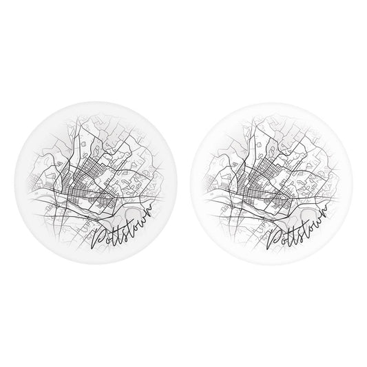 Minimalistic B&W Pennsylvania Pottstown Circle Map | Absorbent Car Coasters | Set of 2 | Min 4