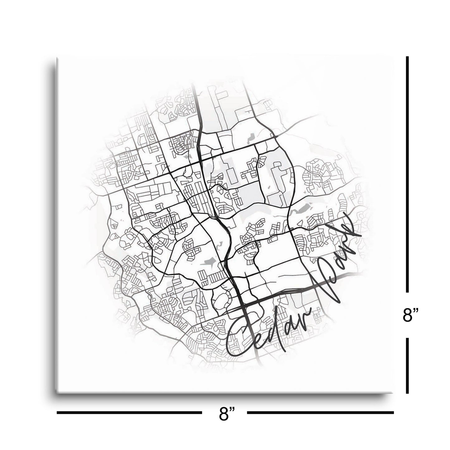 Minimalistic B&W Texas Cedar Park Circle Map | Hi-Def Glass Art | Eaches | Min 2