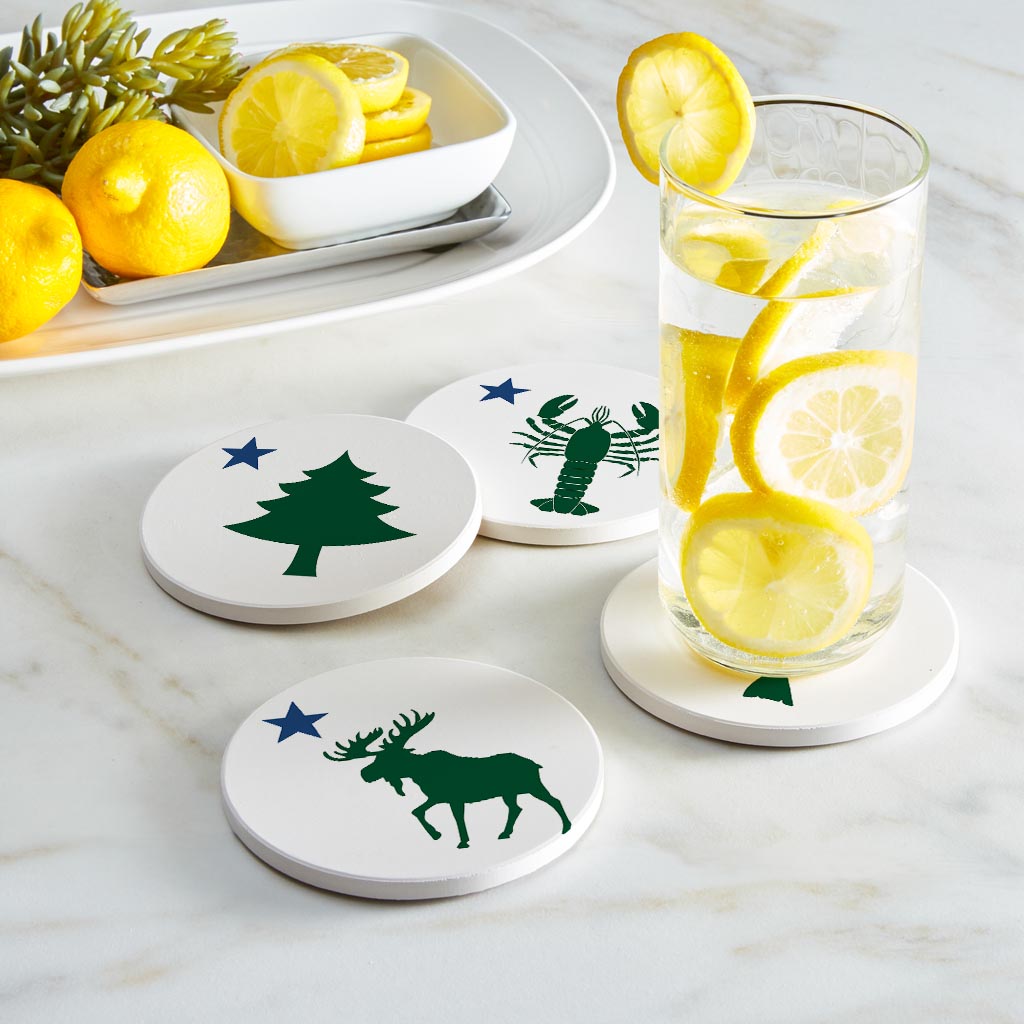 New England Star With Icons| Absorbent Coasters | Set of 4 | Min 2