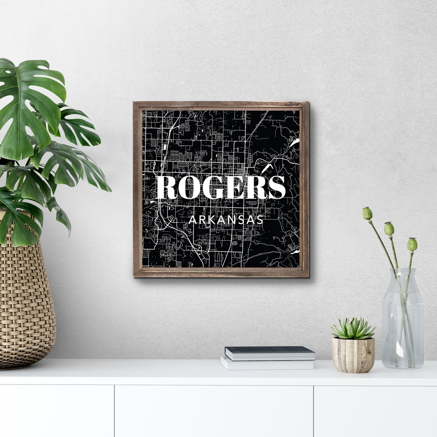 Minimalist B&W Arkansas Rogers Map State | Wood Sign | Eaches | Min 1