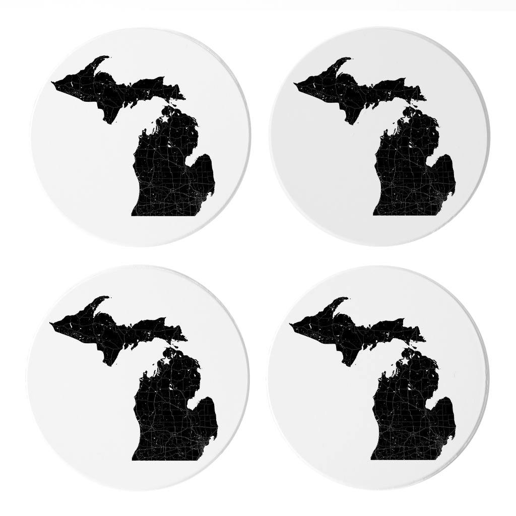 Minimalistic B&W Michigan Map Petoskey Star | Absorbent Coasters | Set of 4 | Min 2