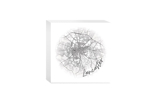 Minimalistic B&W Pennsylvania Lancaster Circle Map | Wood Block | Eaches | Min 4