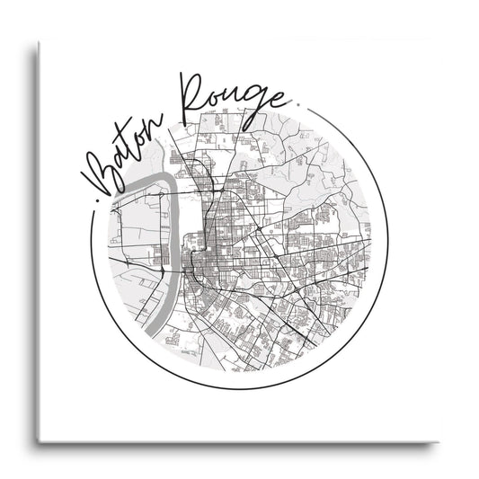 Minimalist B&W Louisiana Baton Rouge Circle Map | Hi-Def Glass Art | Eaches | Min 1