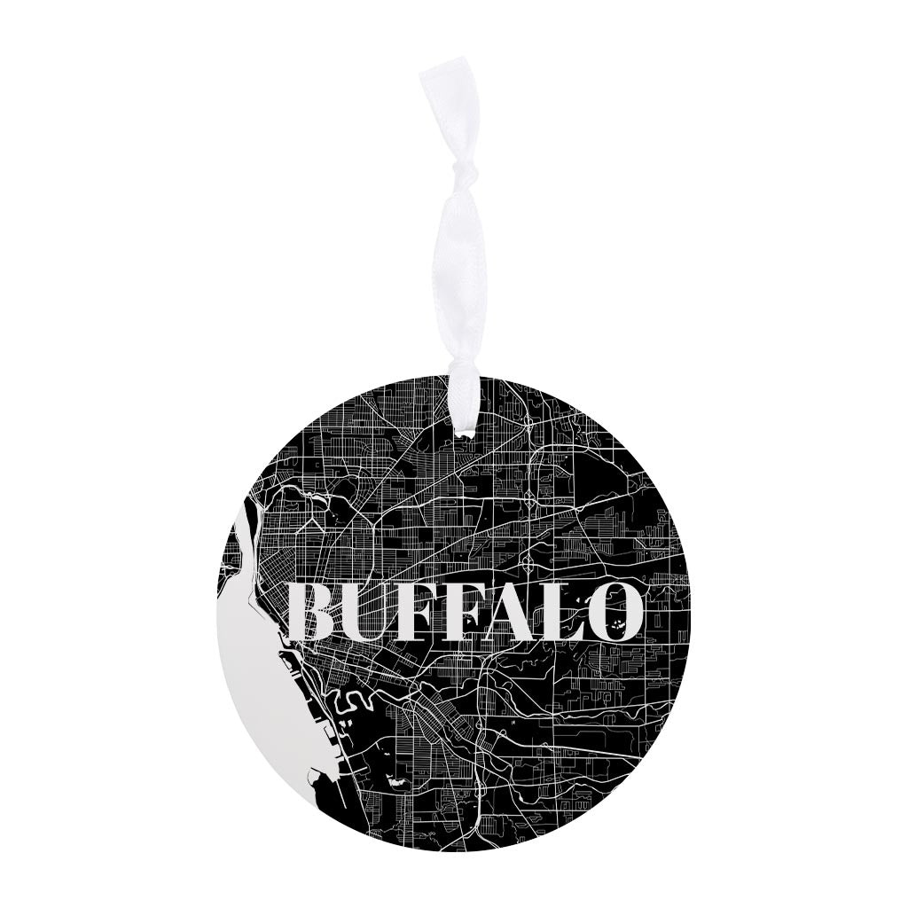 Minimalistic B&W New York Buffalo Map | Wood Ornament | Eaches | Min 6