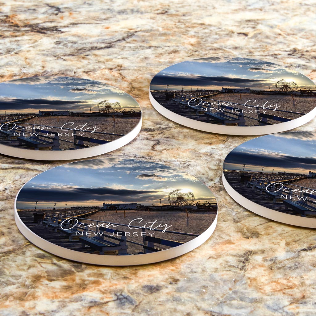 OCNJ Photo With Text | Absorbent Coasters | Set of 4 | Min 2