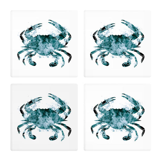 Blue White Water Color Blue Crab | Absorbent Coasters | Set of 4 | Min 2