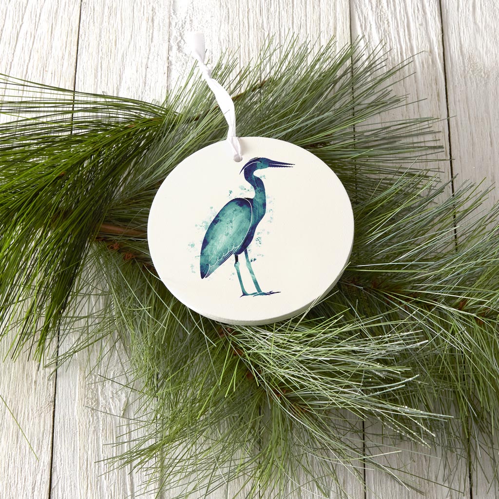 East Coast Water Color Heron | Wood Ornament | Eaches | Min 6