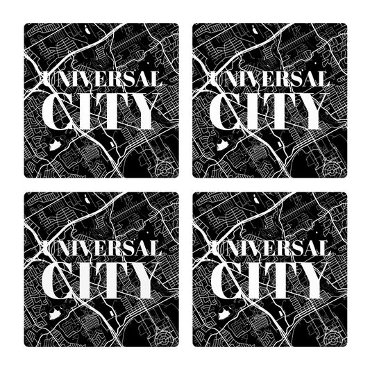 Minimalistic B&W Texas Universal City Map | Absorbent Coasters | Set of 4 | Min 2