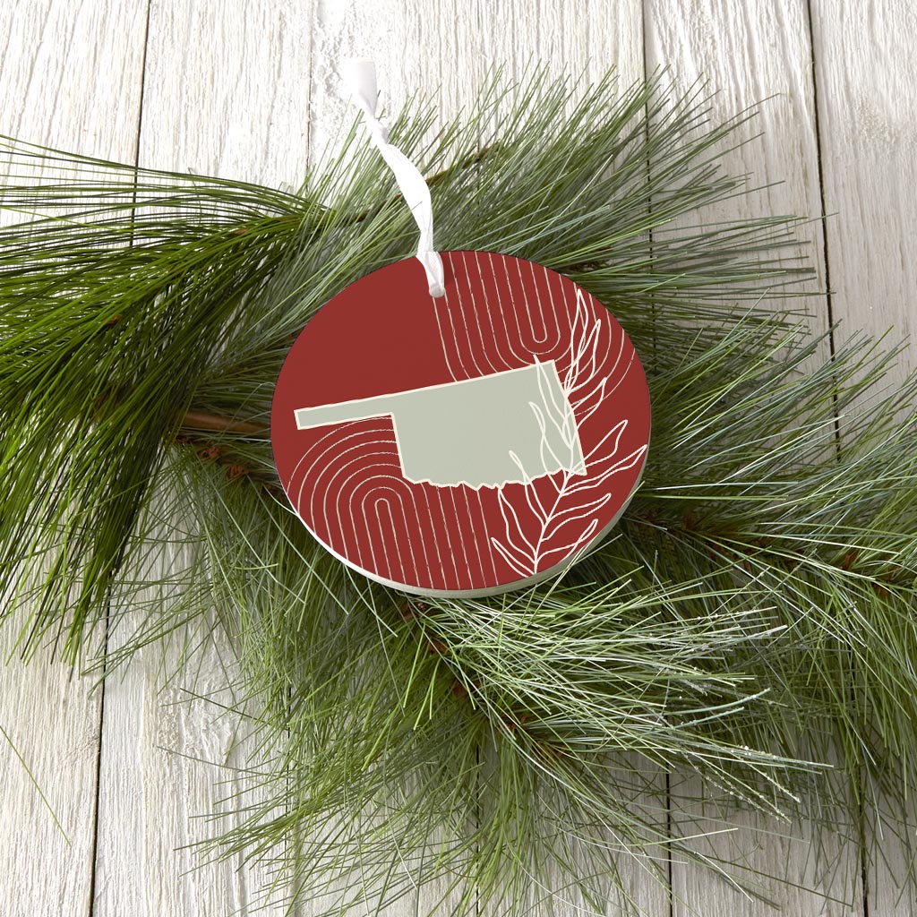 Modern Minimalist Oklahoma State Shape With Leaf| Wood Ornament | Eaches | Min 6