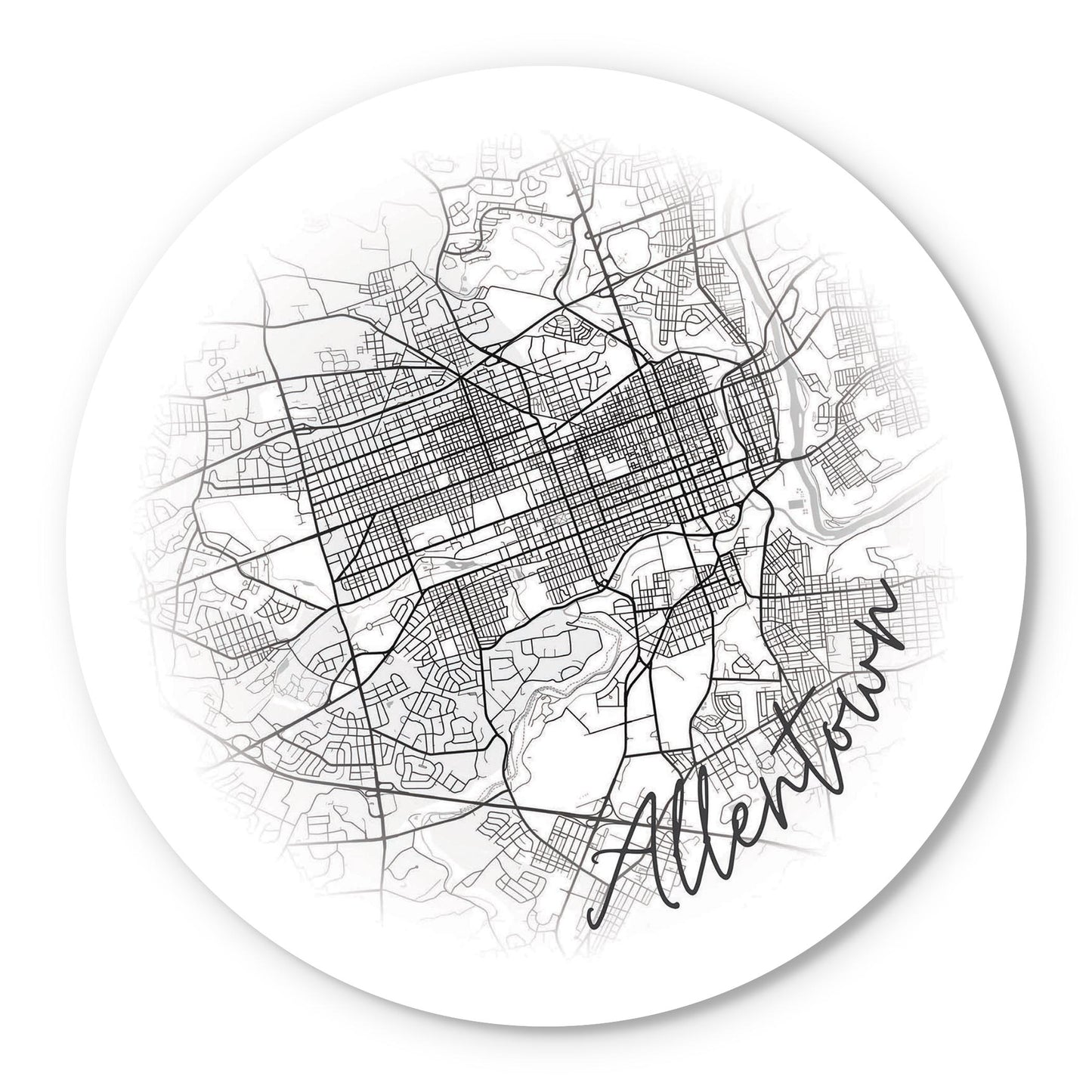 Minimalistic B&W Pennsylvania Allentown Circle Map | Wood Sign | Eaches | Min 1