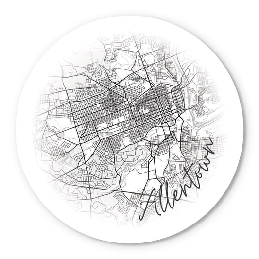 Minimalistic B&W Pennsylvania Allentown Circle Map | Wood Sign | Eaches | Min 1