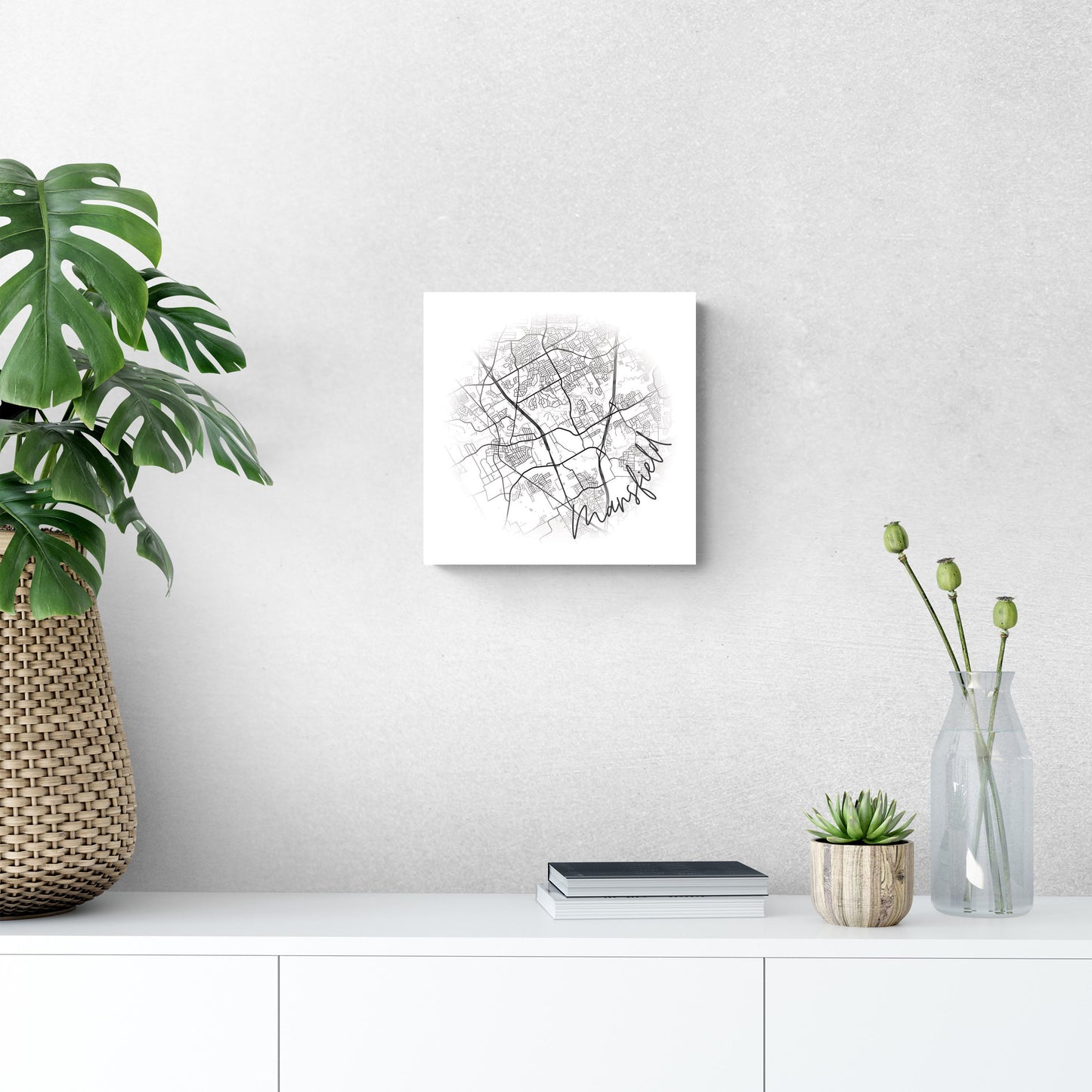 Minimalistic B&W Texas Mansfield Circle Map | Wood Sign | Eaches | Min 2