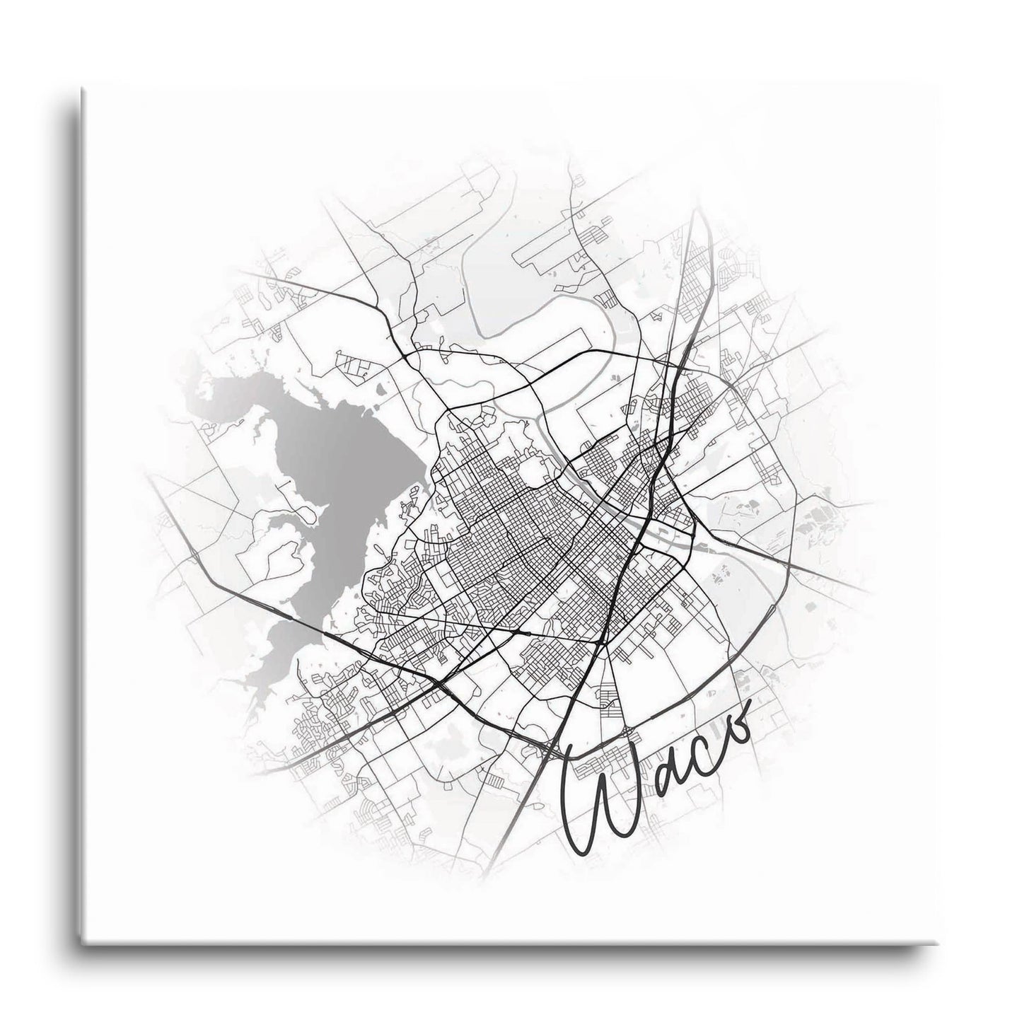 Minimalistic B&W Texas Waco Circle Map | Hi-Def Glass Art | Eaches | Min 1