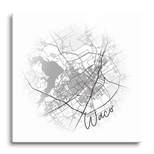 Minimalistic B&W Texas Waco Circle Map | Hi-Def Glass Art | Eaches | Min 1