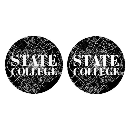 Minimalistic B&W Pennsylvania State College Map | Absorbent Car Coasters | Set of 2 | Min 4