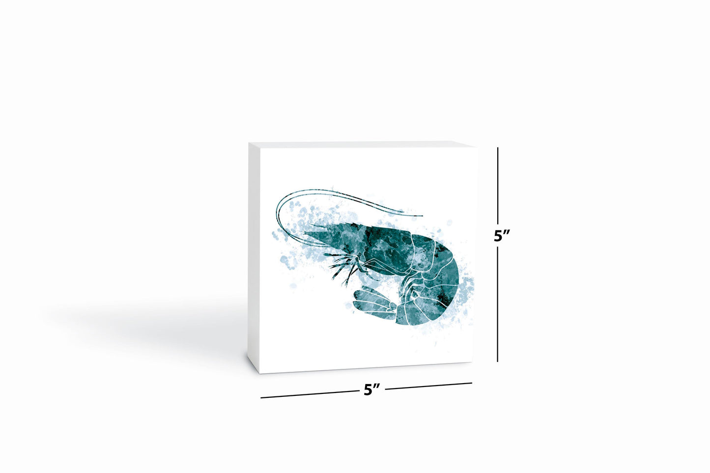 Blue White Water Color Shrimp | Wood Block | Eaches | Min 4
