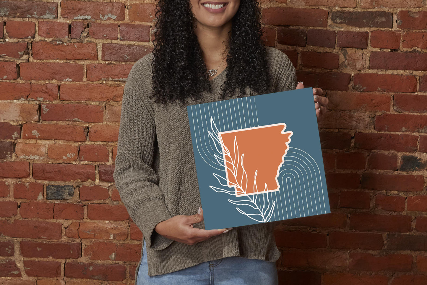 Modern Minimalist Arkansas State Shape With Leaf | Wood Sign | Eaches | Min 2