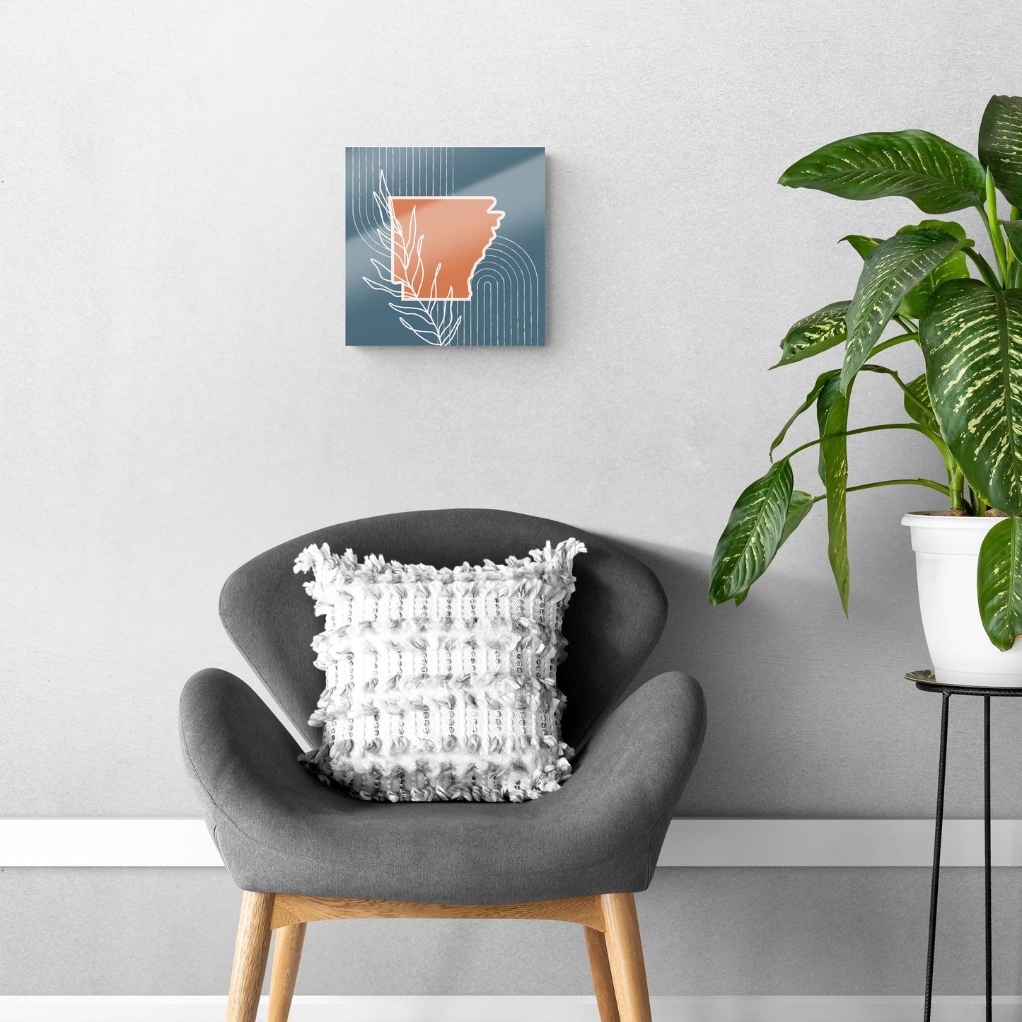Modern Minimalist Arkansas State Shape With Leaf | Hi-Def Glass Art | Eaches | Min 1