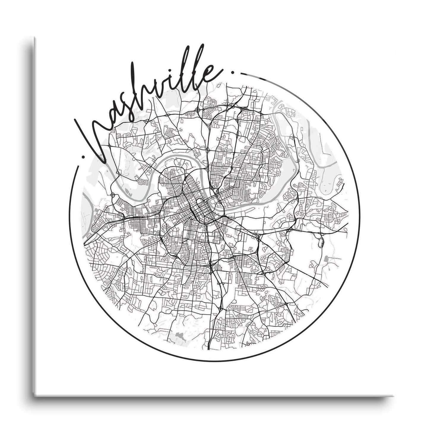 Minimalist B&W Tennessee Nashville Circle Map | Hi-Def Glass Art | Eaches | Min 1