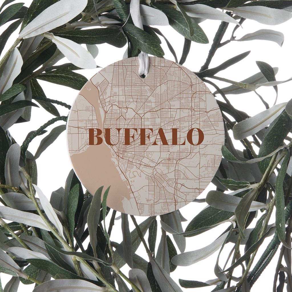 Modern Minimalist New York Buffalo Map| Wood Ornament | Eaches | Min 6
