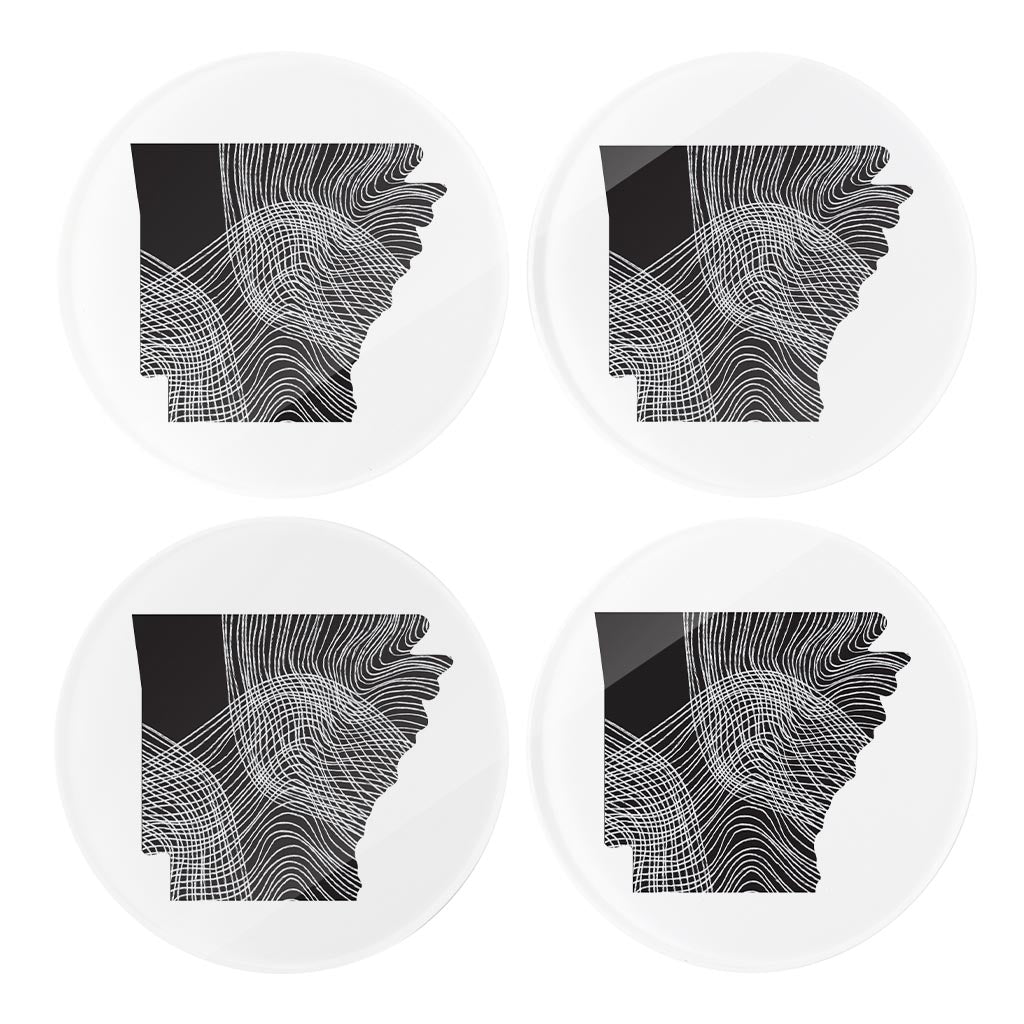 B&W Minimalist Arkansas Fluid Lines| Hi-Def Glass Coasters | Set of 4 | Min 2
