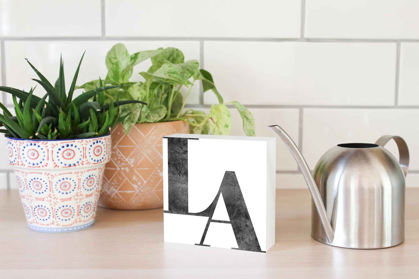 Modern White Louisiana Initials | Wood Block | Eaches | Min 4