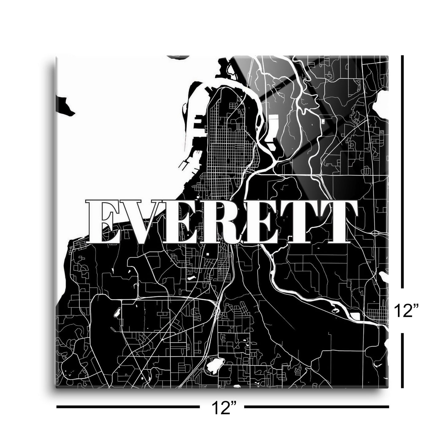 Minimalistic B&W Washington Everett Map | Hi-Def Glass Art | Eaches | Min 1
