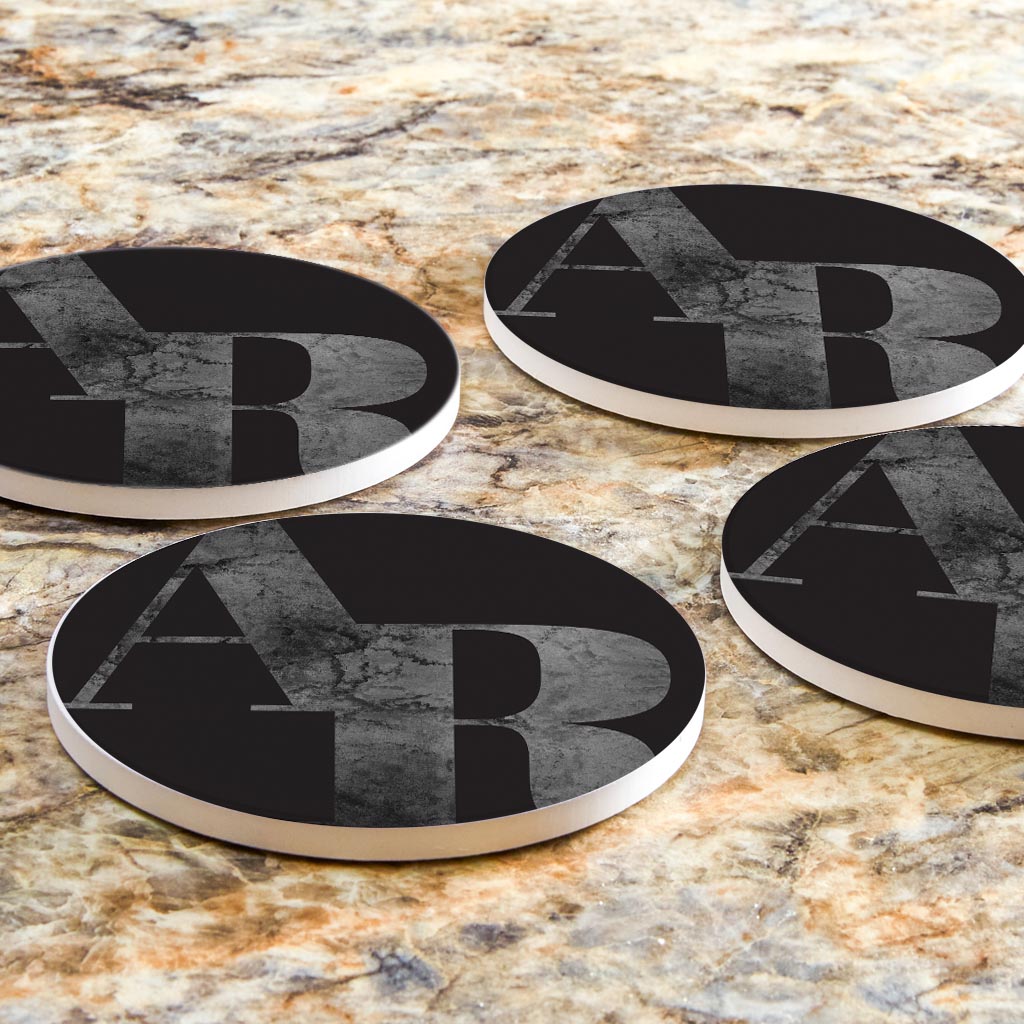 B&W Minimalist Arkansas Black Initials | Absorbent Coasters | Set of 4 | Min 2