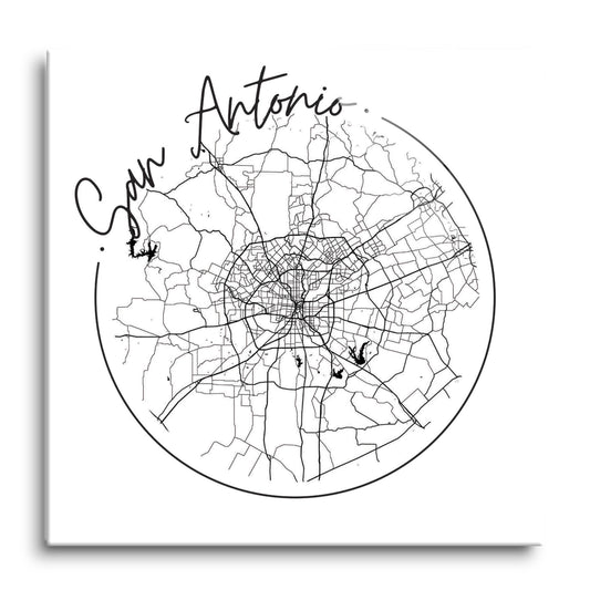 Modern San Antonio Round Map | Hi-Def Glass Art | Eaches | Min 1