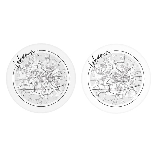Minimalist B&W Tennessee Lebanon Circle Map | Absorbent Car Coasters | Set of 2 | Min 4