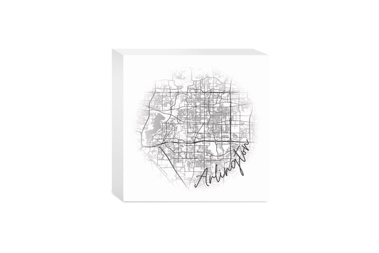 Minimalistic B&W Texas Arlington Circle Map | Wood Block | Eaches | Min 4