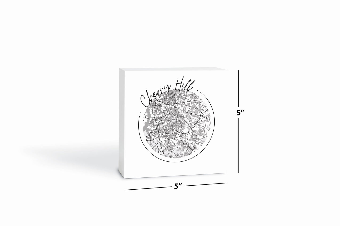 Minimalistic B&W New Jersey Cherry Hill Circle Map | Wood Block | Eaches | Min 4