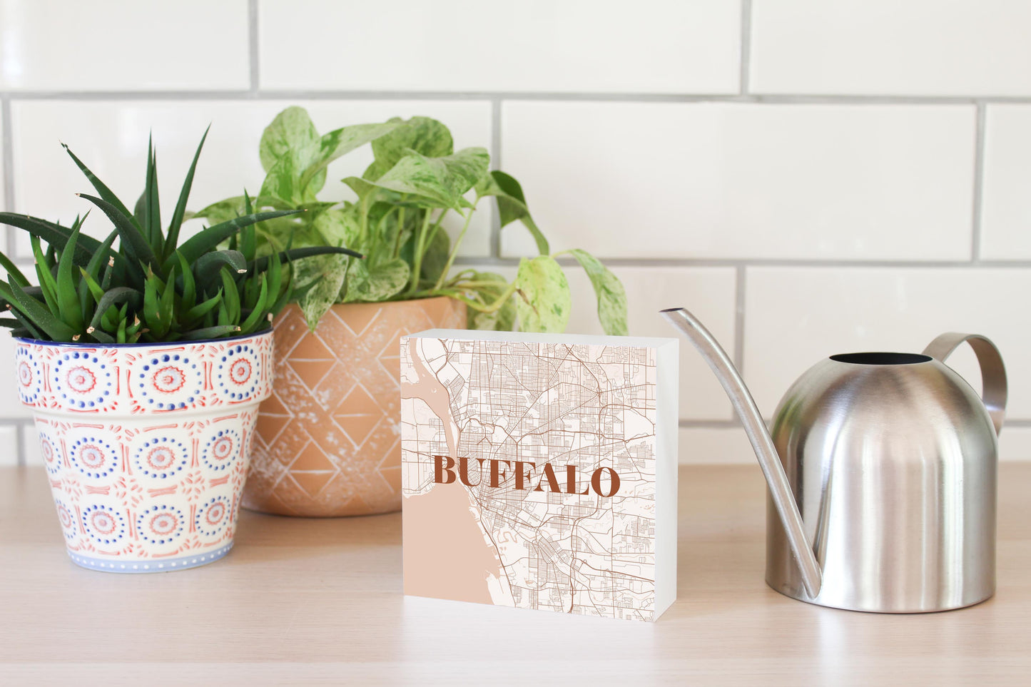 Modern Minimalist New York Buffalo Map | Wood Block | Eaches | Min 4