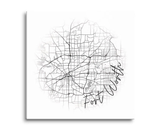 Minimalistic B&W Texas Fort Worth Circle Map | Hi-Def Glass Art | Eaches | Min 2