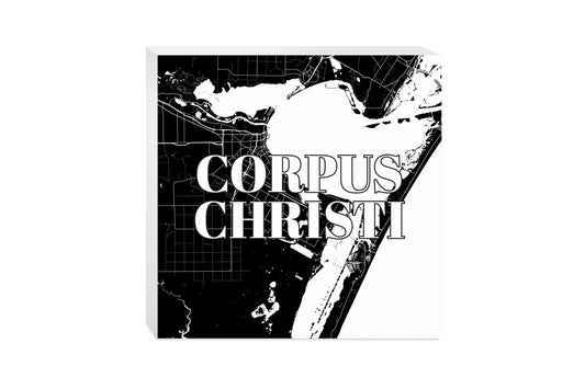 Minimalistic B&W Texas Corpus Christi Map | Wood Block | Eaches | Min 2