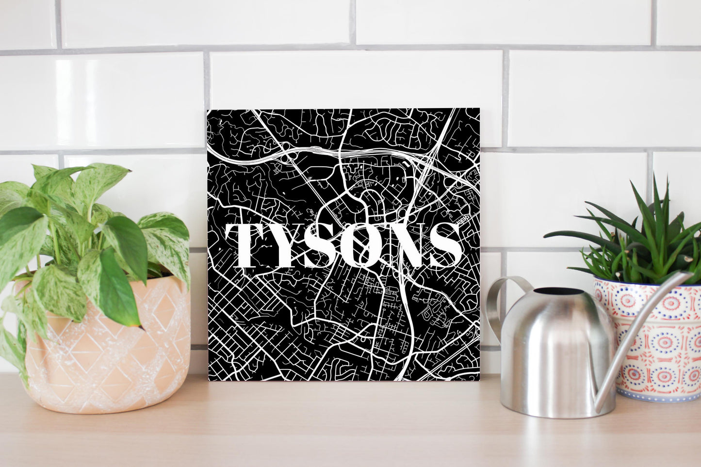 Minimalistic B&W Virginia Tysons Map | Wood Sign | Eaches | Min 2